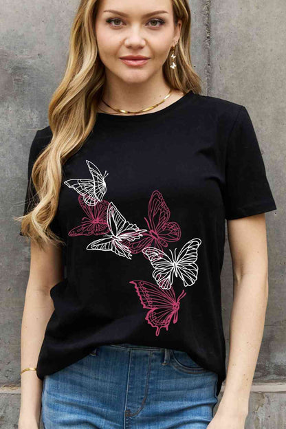 Simply Love Simply Love T-shirt en coton avec motif papillon pleine taille