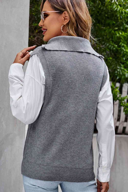 Gilet pull côtelé à quart de zip