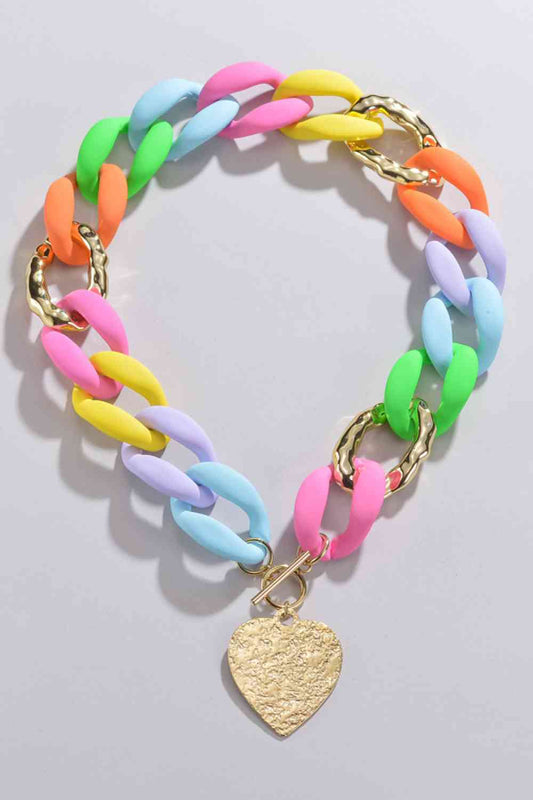 Collier pendentif coeur en acier inoxydable multicolore