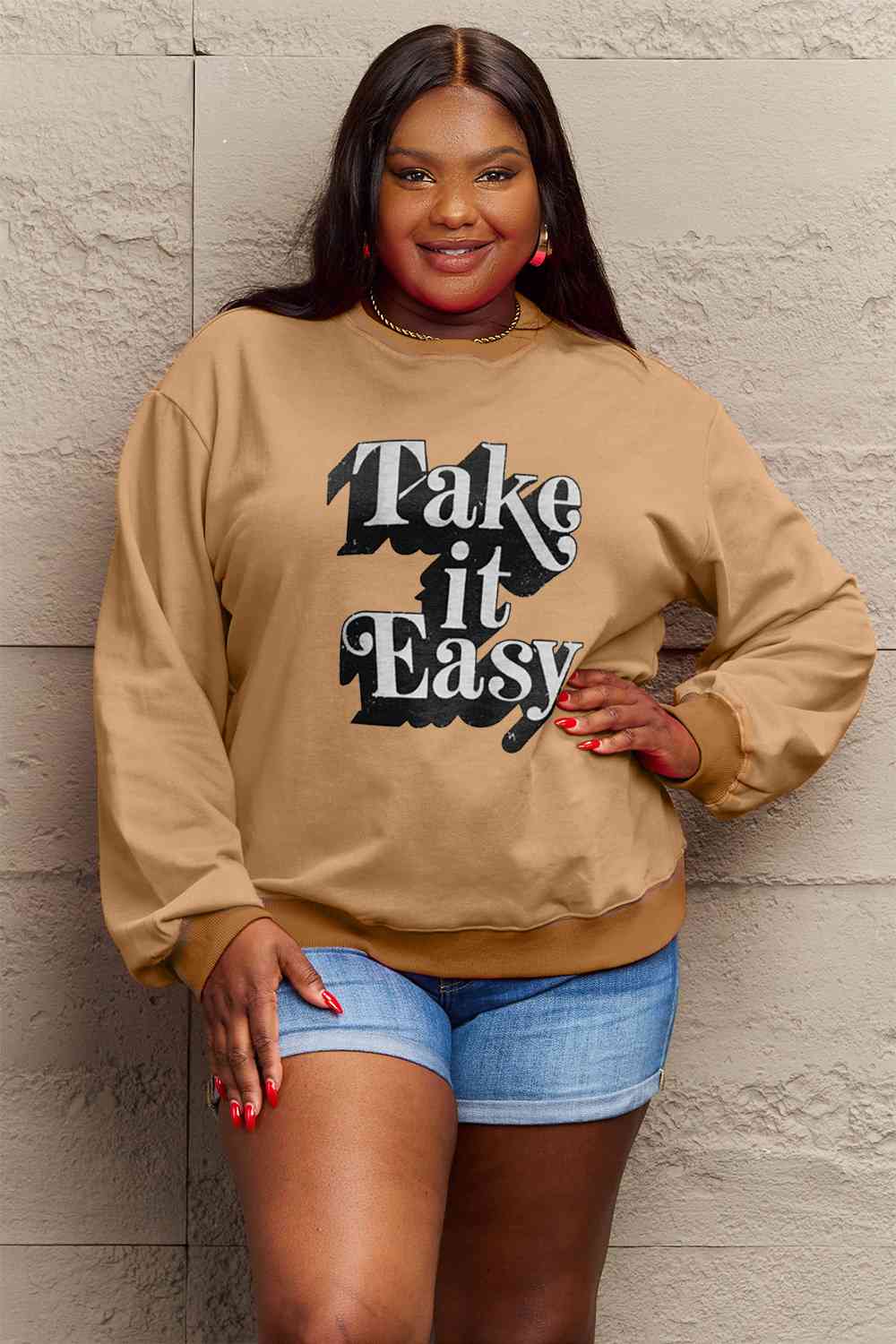 Simply Love Full Size TAKE IT EASY Graphic Sweatshirt