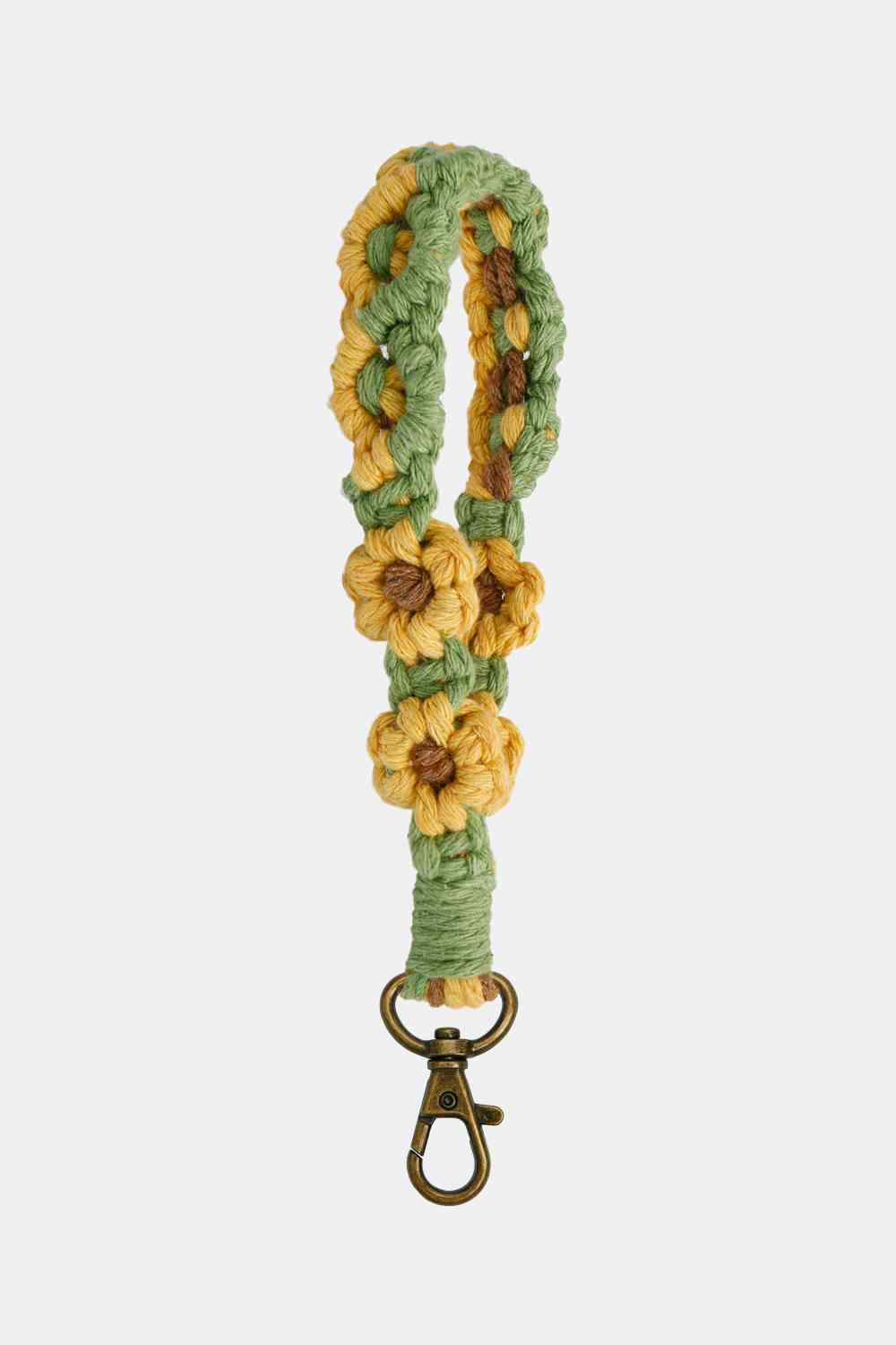 Llavero de macramé con cierre de aleación y pulsera con forma de flor