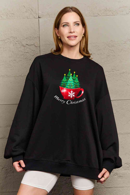 Simply Love Sweat-shirt graphique JOYEUX NOËL pleine taille