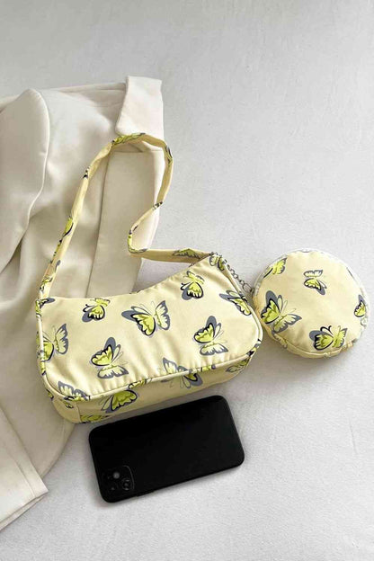 Bolso de hombro con estampado de mariposas y monedero