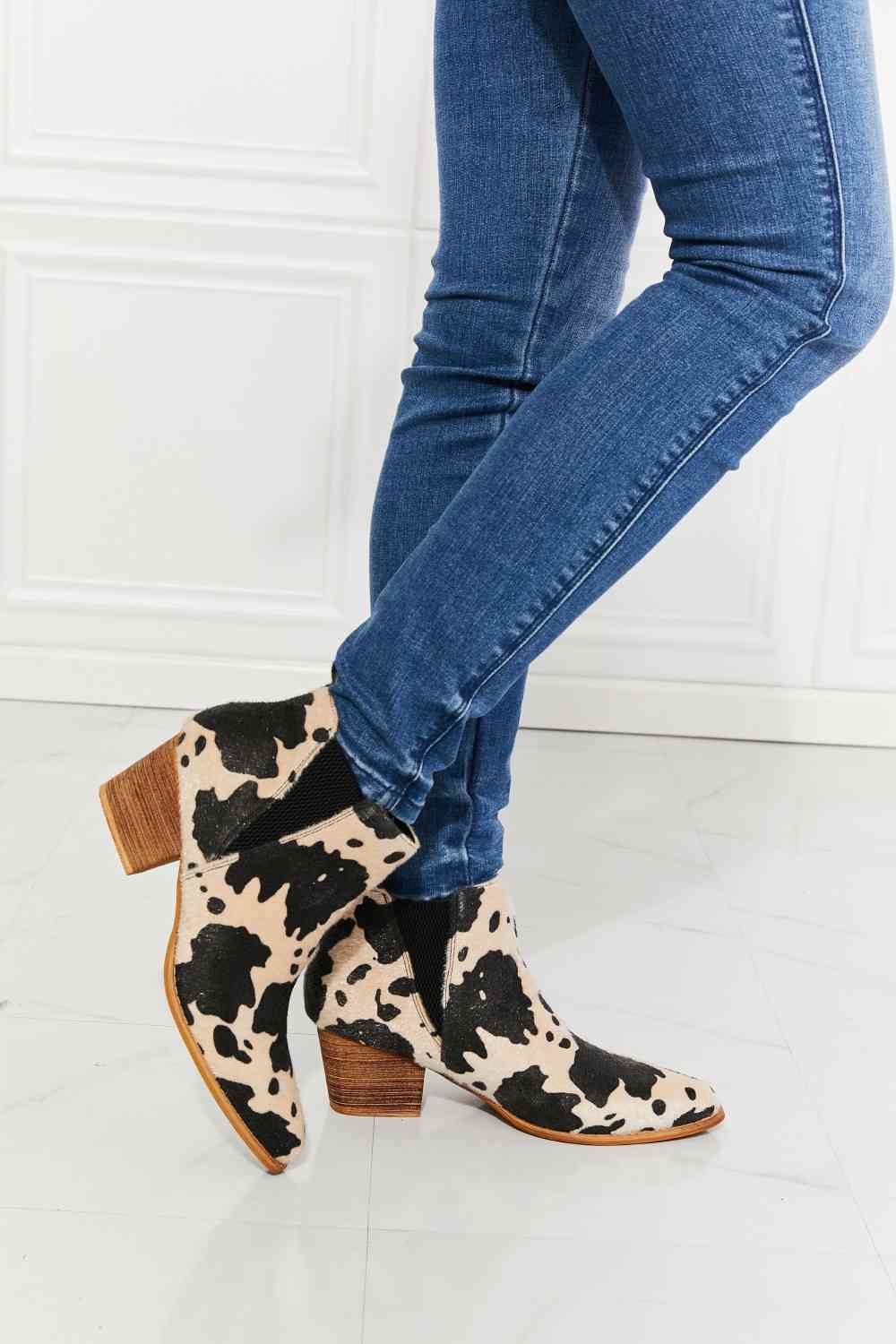 MMShoes Back At It Point Toe Bootie in Beige Cow Print