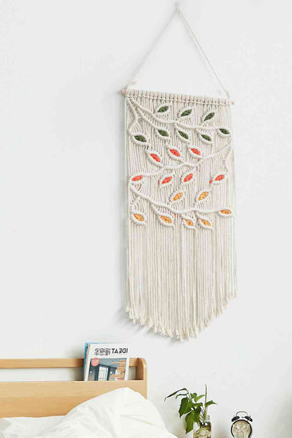 Colgante de pared de macramé con flecos de hojas en contraste