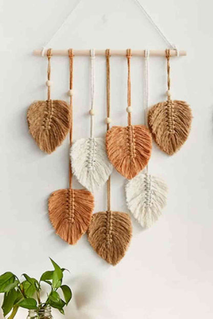 Colgante de pared con cuentas de hoja de macramé