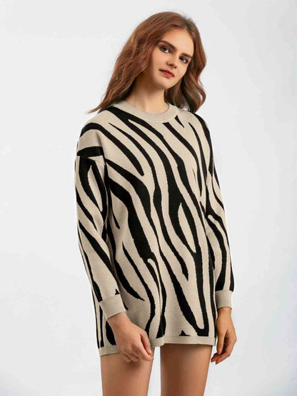 Contrast Round Neck Drop Shoulder Sweater