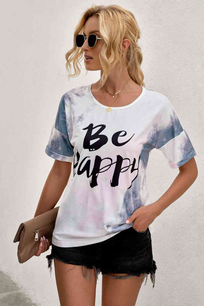 BE HAPPY T-shirt graphique à col rond