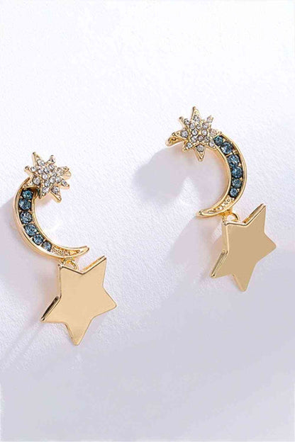 Boucles d'oreilles pendantes en forme d'étoile et de lune, 5 paires, vente en gros, souhait durable, incrustées de strass