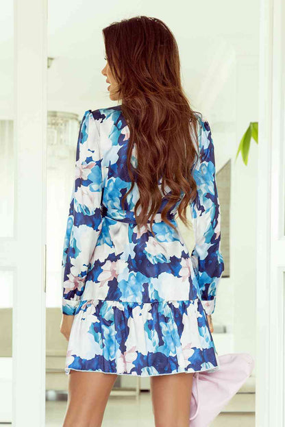 Surplice Neck Long Sleeve Ruffled Dress