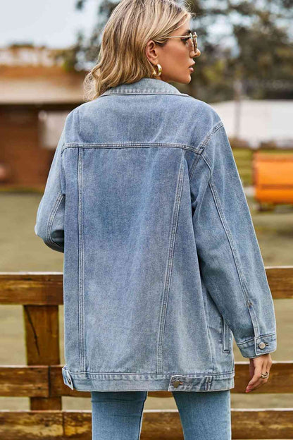 Veste en jean à col boutonné et poches