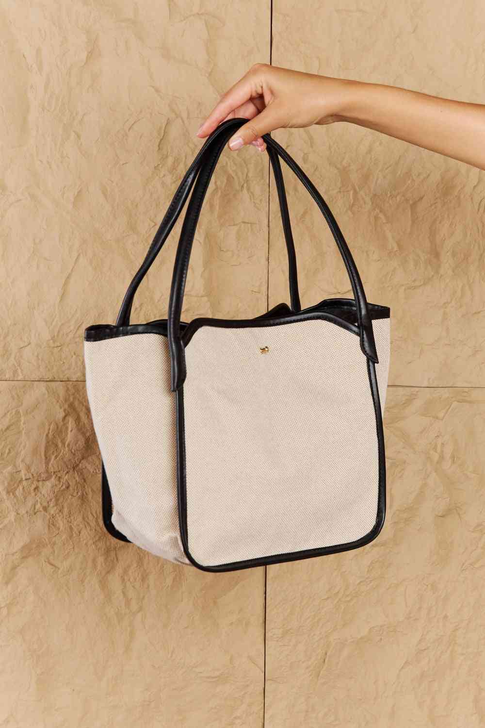 Fame Beach Chic - Sac fourre-tout avec bordure en similicuir - Noir