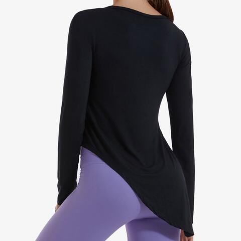 Asymmetrical Round Neck Long Sleeve Sports Top