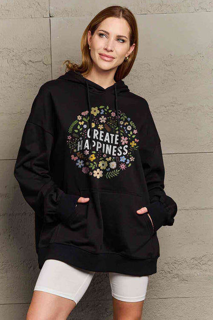 Simply Love Sudadera con capucha y estampado de CREATE HAPPINESS de tamaño completo de Simply Love