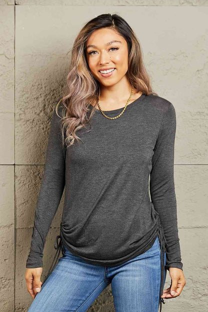 Culture Code Sweet Casual Full Size Long Sleeve Scrunch Detail Top