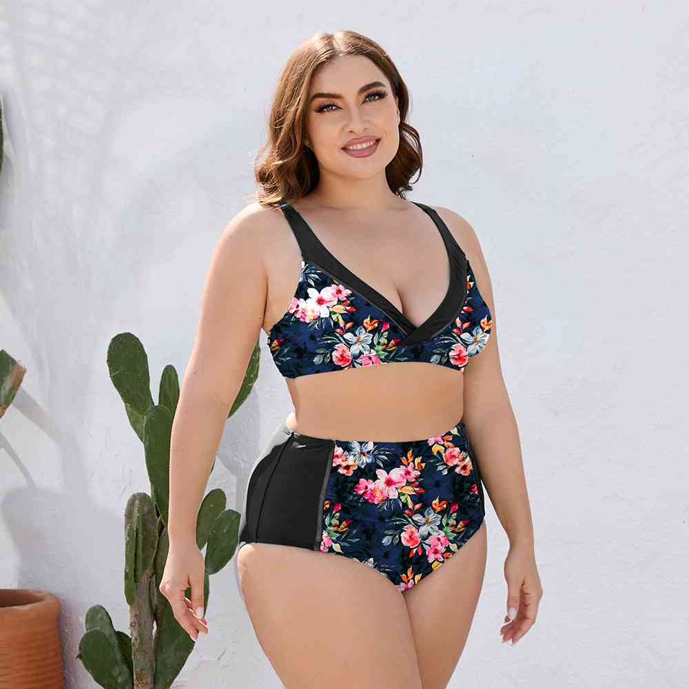 Ensemble de Bain Deux Pièces Floral Taille Haute de Grande Taille