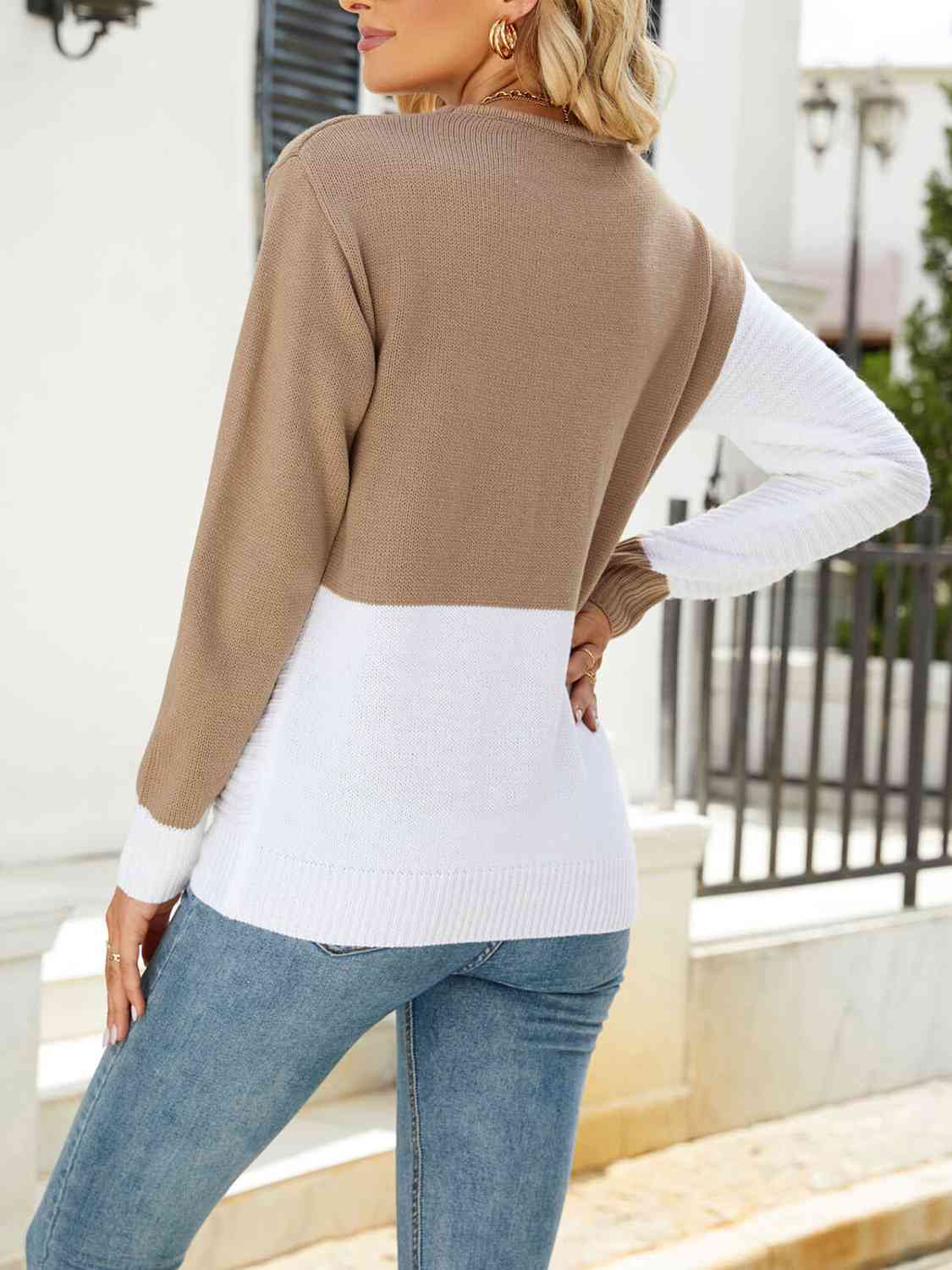 Two-Tone Round Neck Sweater