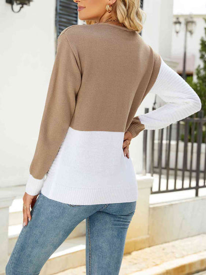 Pull Col Rond Bicolore