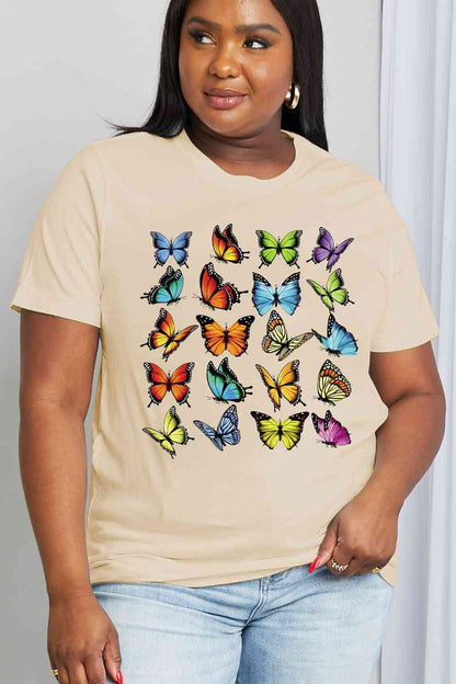 T-shirt en coton à motif papillon pleine grandeur Simply Love