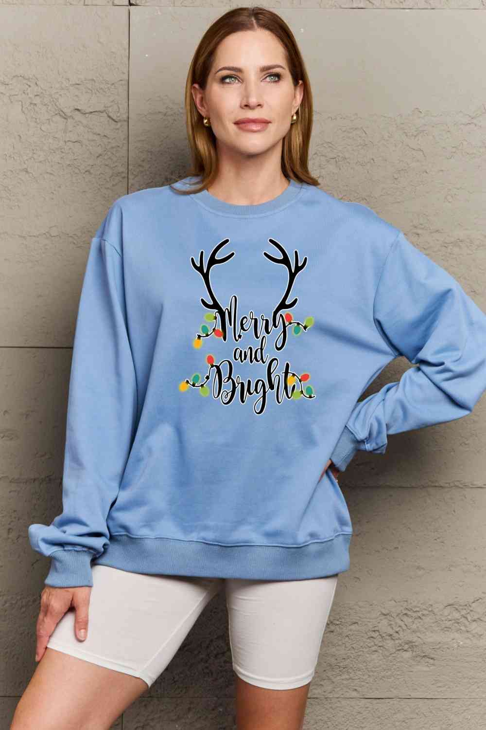 Sweat-shirt graphique Simply Love pleine taille MERRY AND BRIGHT