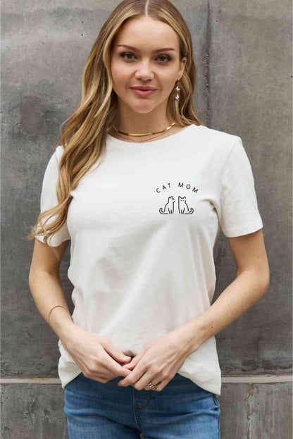 Simply Love T-shirt en coton graphique CAT MOM pleine taille