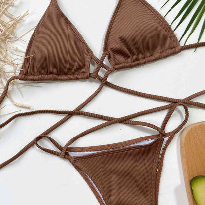 Ensemble de bikini côtelé croisé à col licou