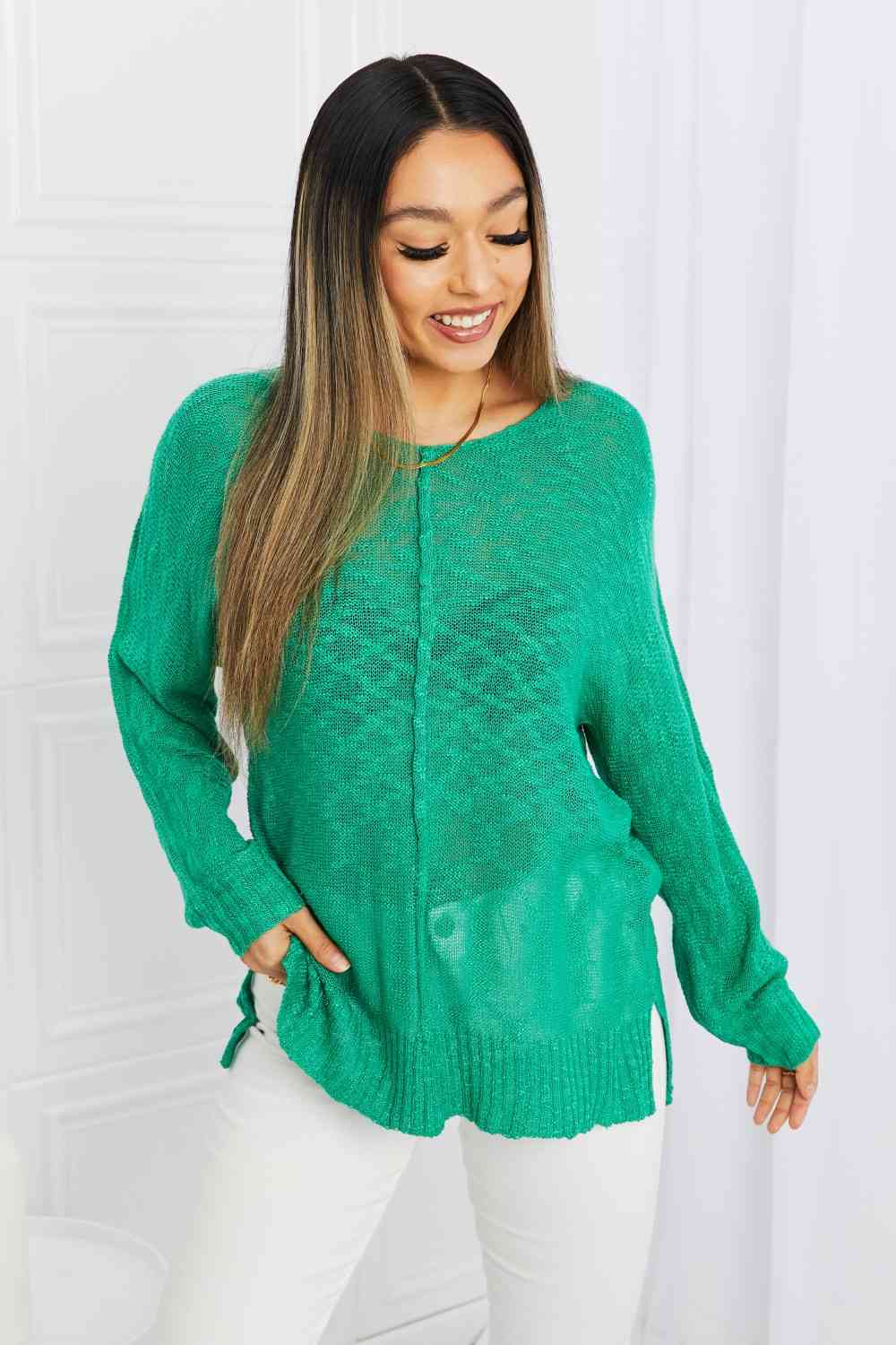 Top de punto con aberturas y costuras expuestas de Mittoshop en verde Kelly