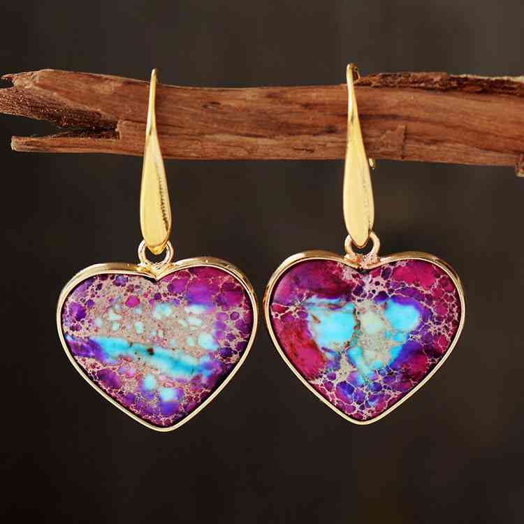 Pendientes colgantes de corazón de piedra natural