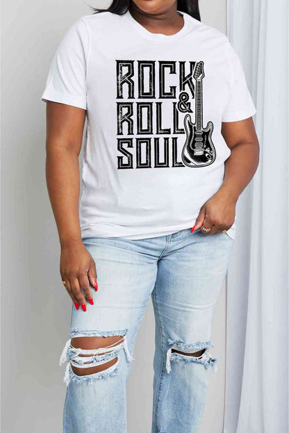 Camiseta de algodón con gráfico ROCK &amp; ROLL SOUL de talla grande de Simply Love