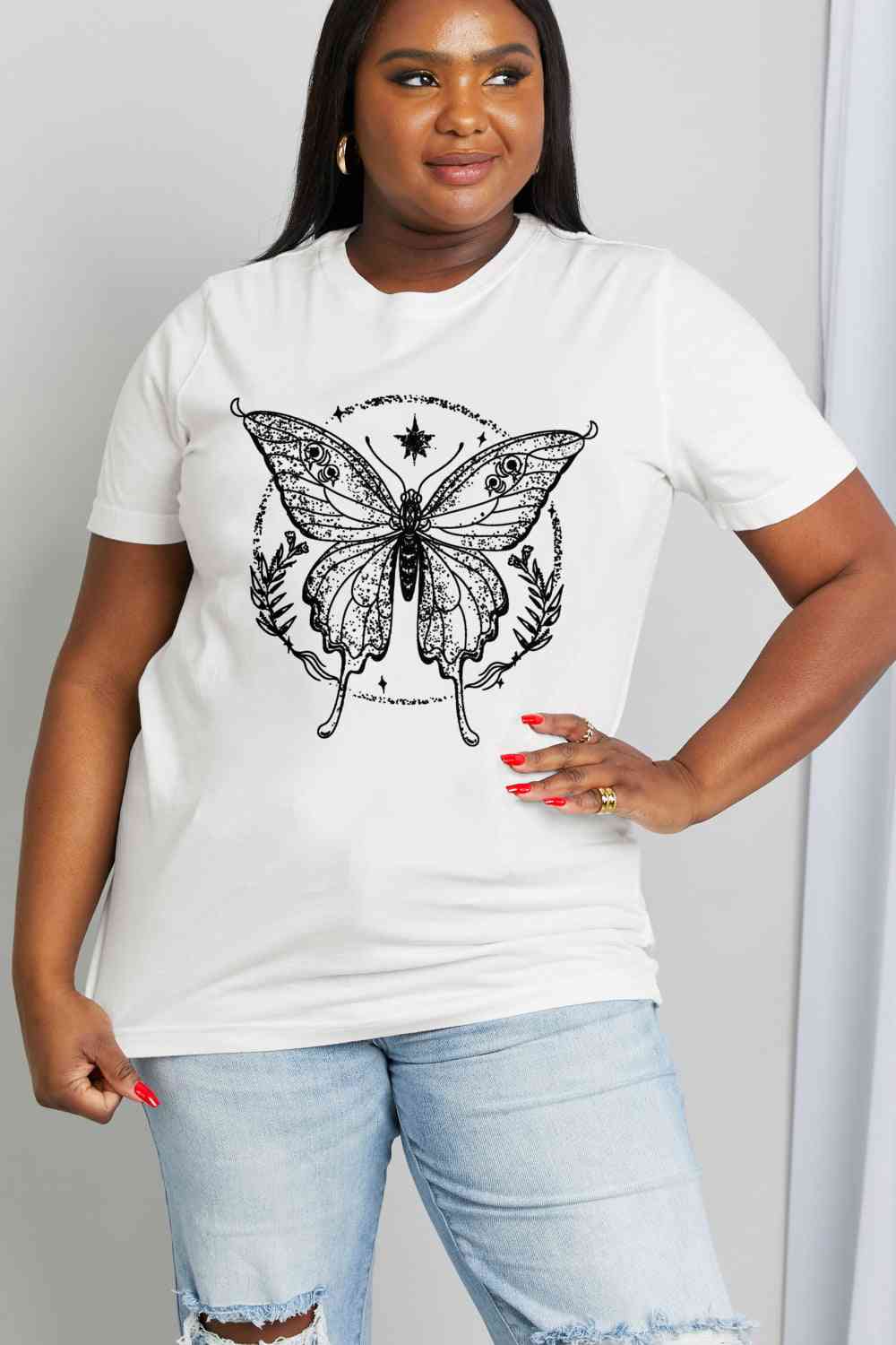 Simply Love Simply Love T-shirt en coton avec motif papillon pleine taille