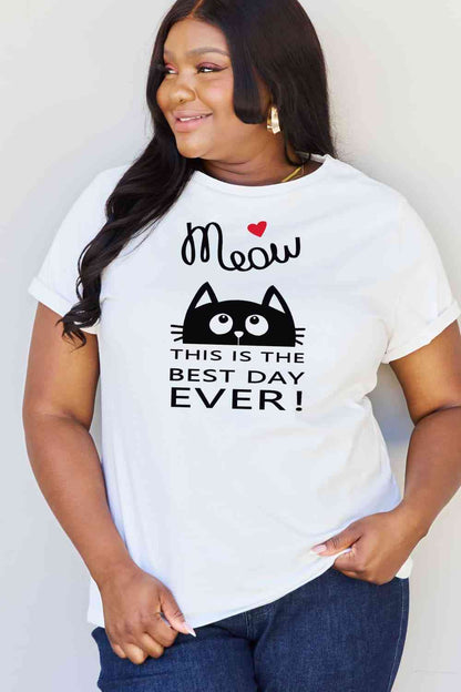 Simply Love Tamaño completo MIAU ¡ESTE ES EL MEJOR DÍA DE TODOS! Camiseta de algodón con gráfico