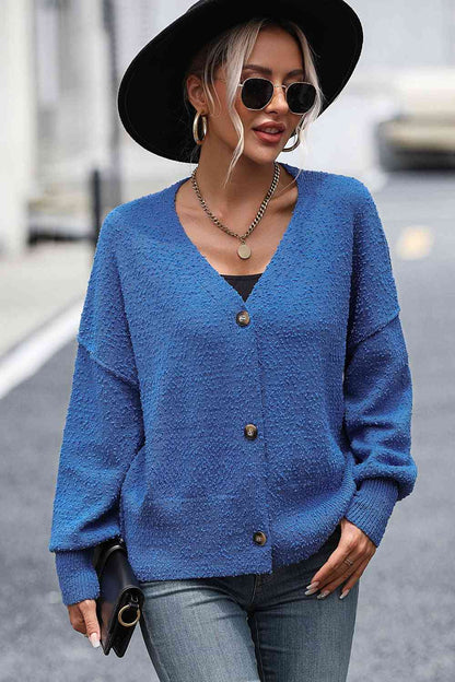 Button-Up Dropped Shoulder Cardigan