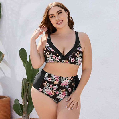 Ensemble de Bain Deux Pièces Floral Taille Haute de Grande Taille