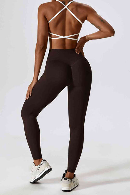 Legging de sport coupe slim à large ceinture