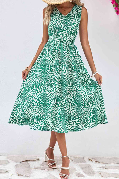 Printed V-Neck Sleeveless Dress