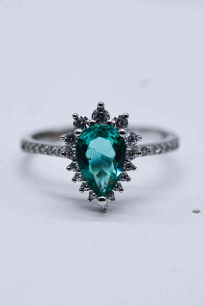 Bague en forme de poire avec zircon bleu Paraiba