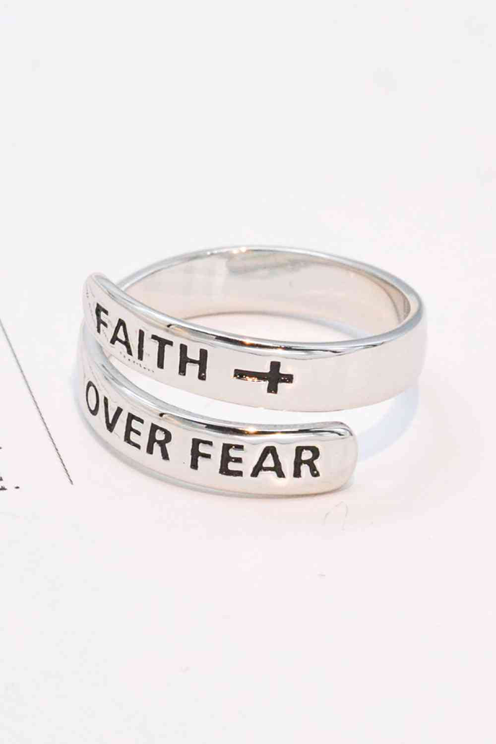 Bague de contournement FAITH OVER FEAR en argent sterling 925