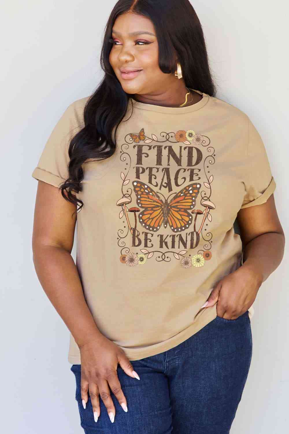 Simply Love Full Size FIND PEACE BE KIND Graphic Cotton T-Shirt