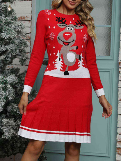 MERRY CHRISTMAS Vestido estilo suéter plisado con gráfico