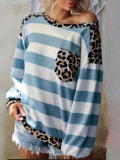 Striped Leopard Long Sleeves Top