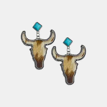 Boucles d'oreilles pendantes turquoise en forme de taureau