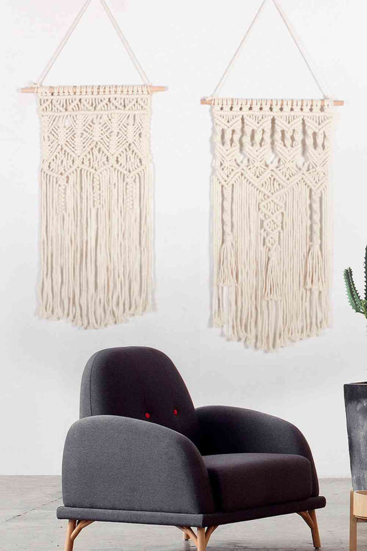 Macrame bohemio tejido a mano con flecos para colgar en la pared