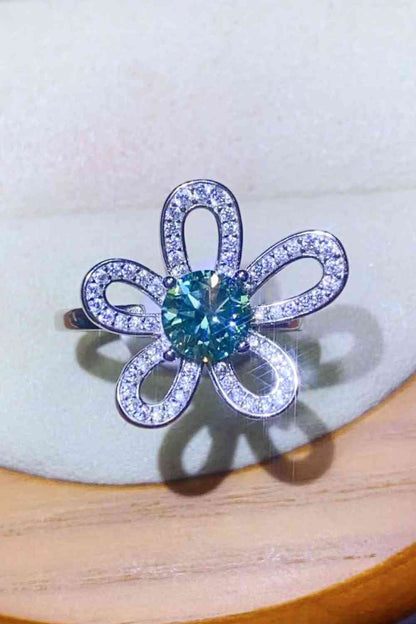 Bague ouverte en forme de fleur de moissanite de 1 carat