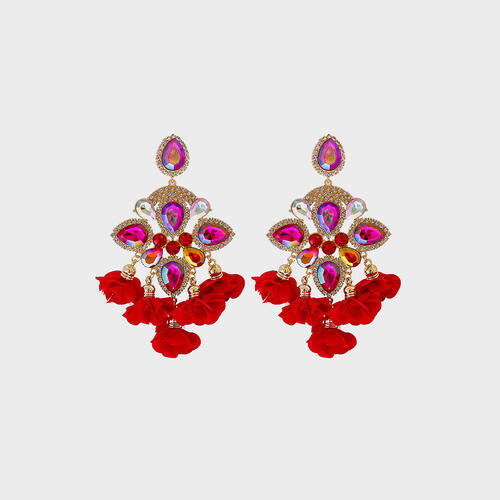 Boucles d'oreilles pendantes en alliage de strass en forme de fleur