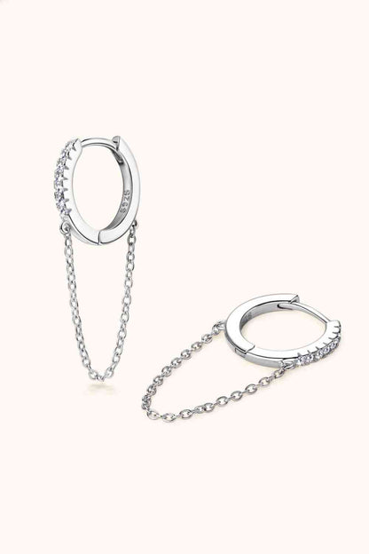 Boucles d'oreilles Huggie en argent sterling 925 Moissanite avec chaîne