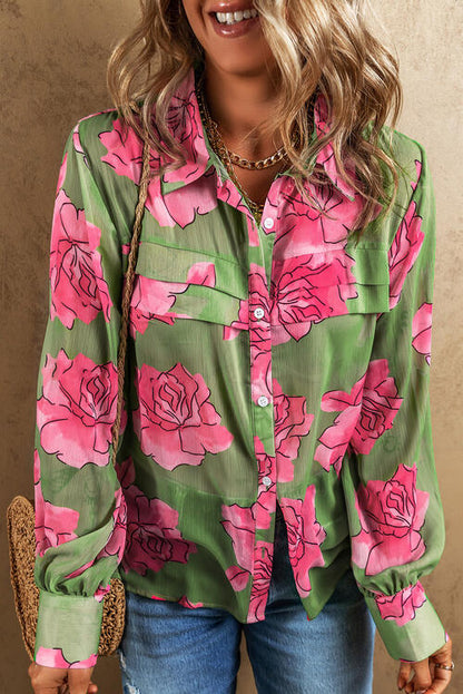 Camisa de manga larga con cuello y flores