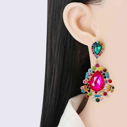 Boucles d'oreilles pendantes en alliage de strass en forme de larme