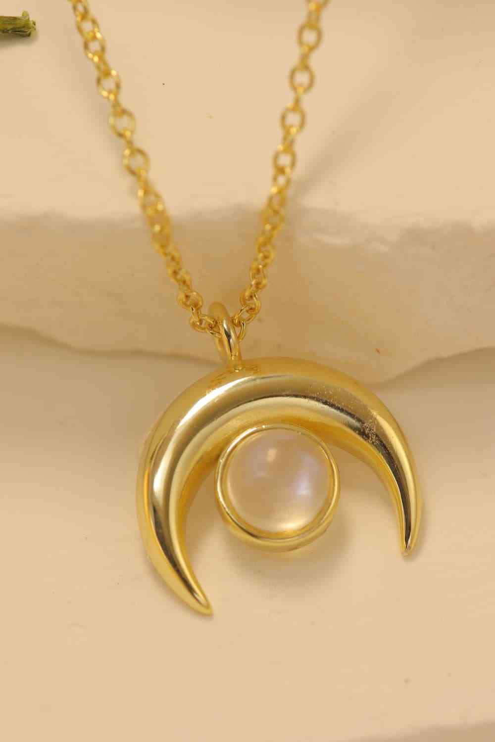 High Quality Natural Moonstone Moon Pendant 925 Sterling Silver Necklace