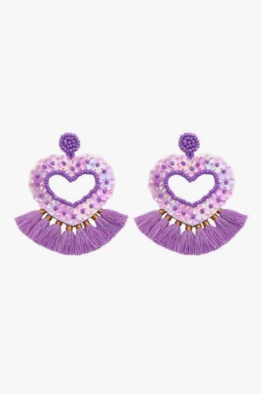 2 pares de aretes colgantes con borla de corazón estilo boho