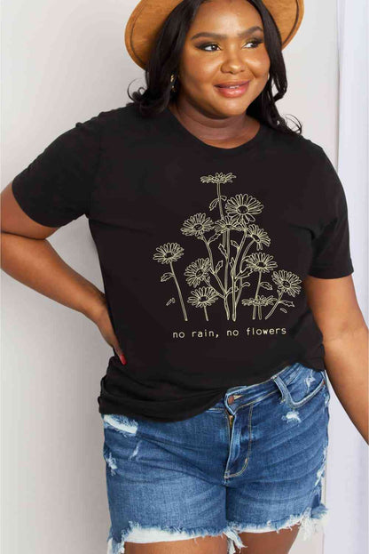 Simply Love T-shirt en coton graphique NO RAIN NO FLOWERS pleine taille